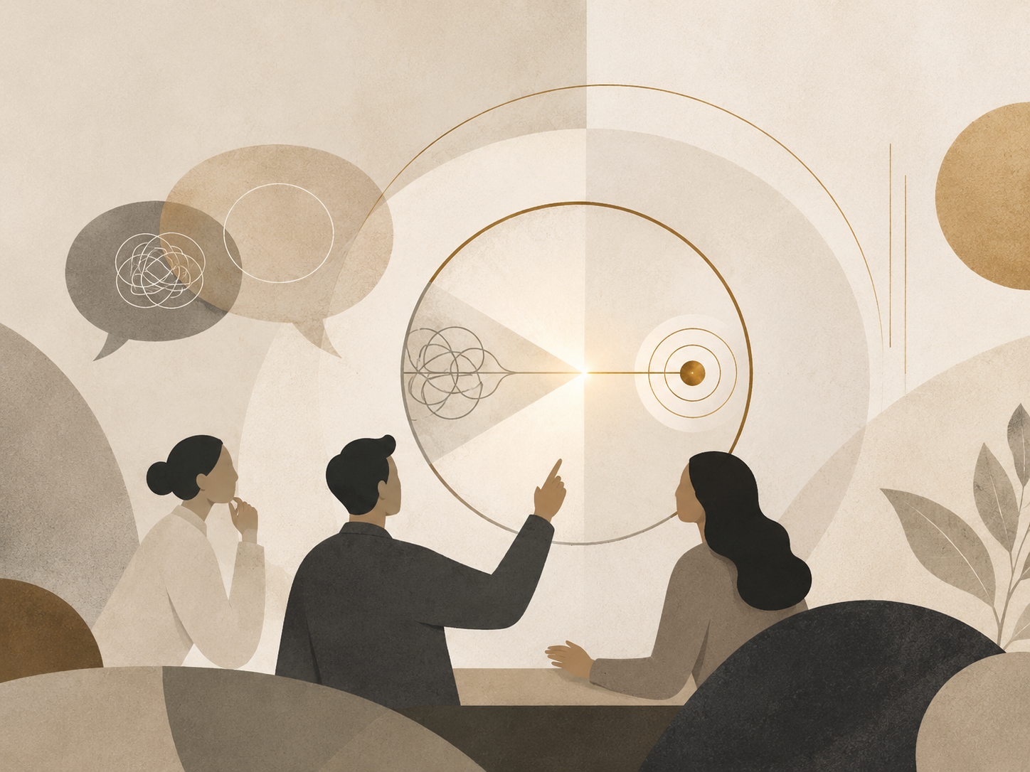 A leadership coaching conversation focused on identifying the core issue and desired result.